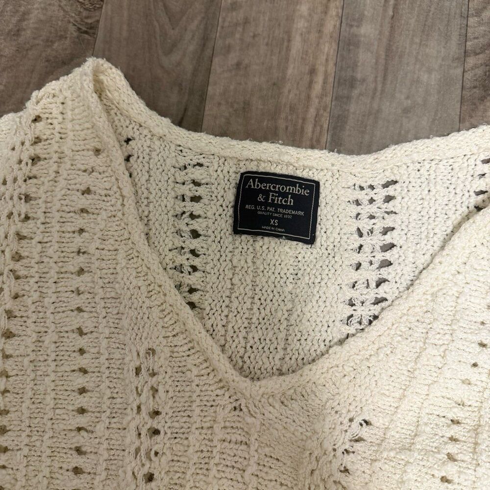 Abercrombie & fitch crochet knit pointelle v neck sweater cream - Picture 3 of 6